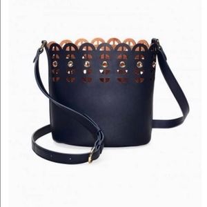 S&D navy laser cut bucket bag